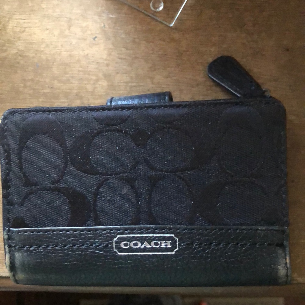 Authentic Coach Black Canvas and Leather Signature vintage wallet.